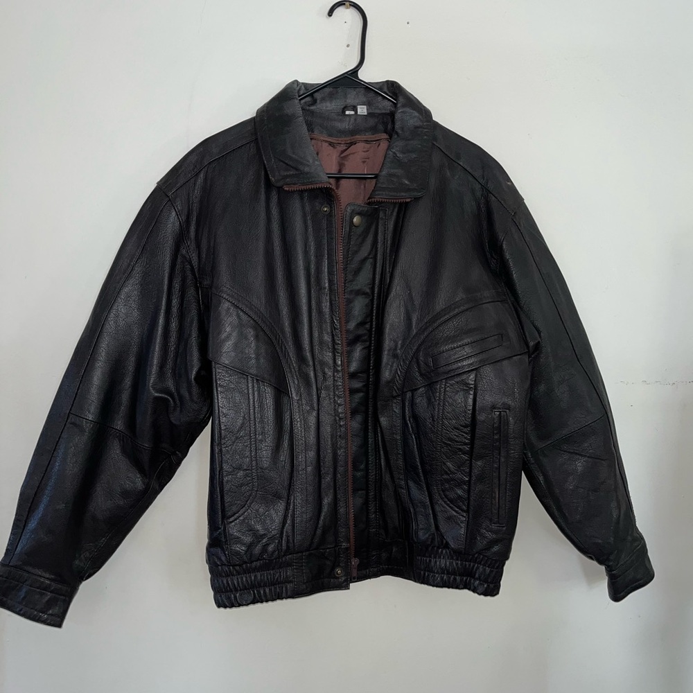 Men's Korean Black Leather Bomber Jacket